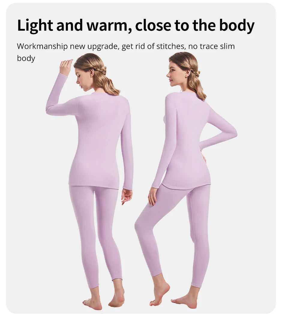 2-PieceLadies Slim sexy Warm Bottoming Suit Solid Color Simple And Versatile Long-sleeved Trousers Underwear Suit Home Clothes