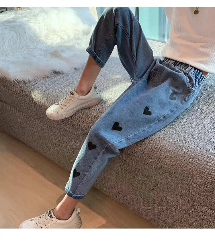 Girls' pants spring and autumn outerwear 2024 new middle-aged and young children's casual jeans spring children's jeans