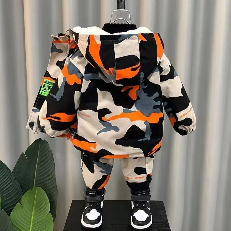 Winter Warm Kids Clothing Autumn New Korean Baby Boy Jacket Children Handsome Hooded Coat Camouflage Jacket Windbreaker Boys Sui