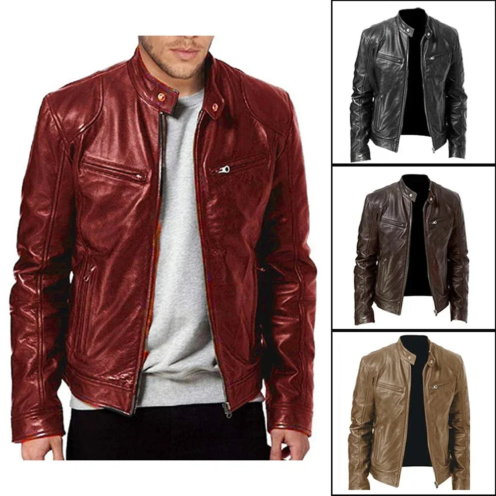 New Spring Casual Motorcycle Mens PU Jacket Biker Leather Coats Windbreaker Leather Jacket Men Leather Jackets Slim Clothing