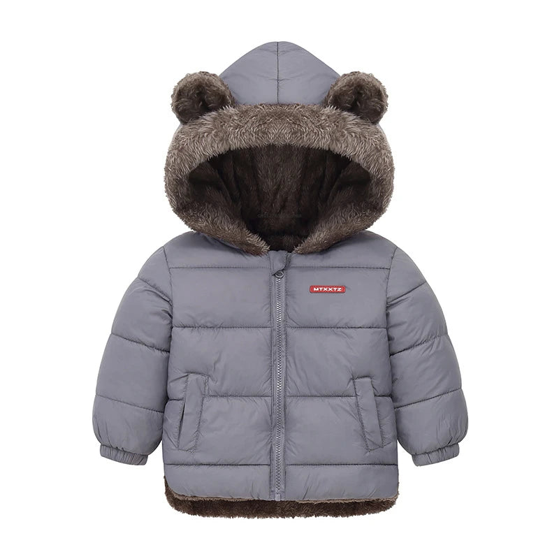 Thicken Jacket Boys Girls Solid Color Hooded Jackets Kids Parka Outerwear 2-6 Years