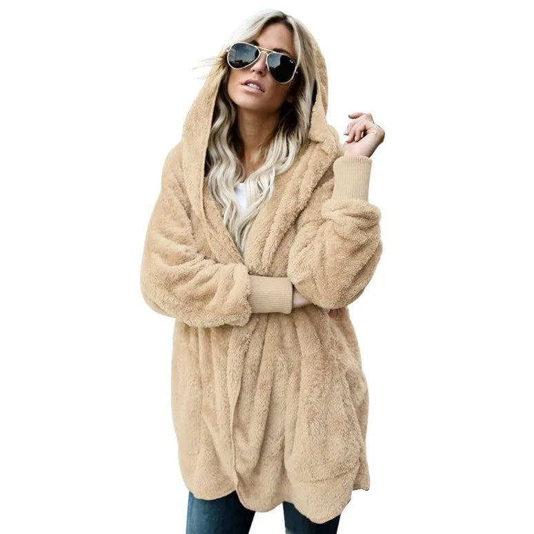 Autumn Winter Double Fleece Cardigan Jacket Women Solid