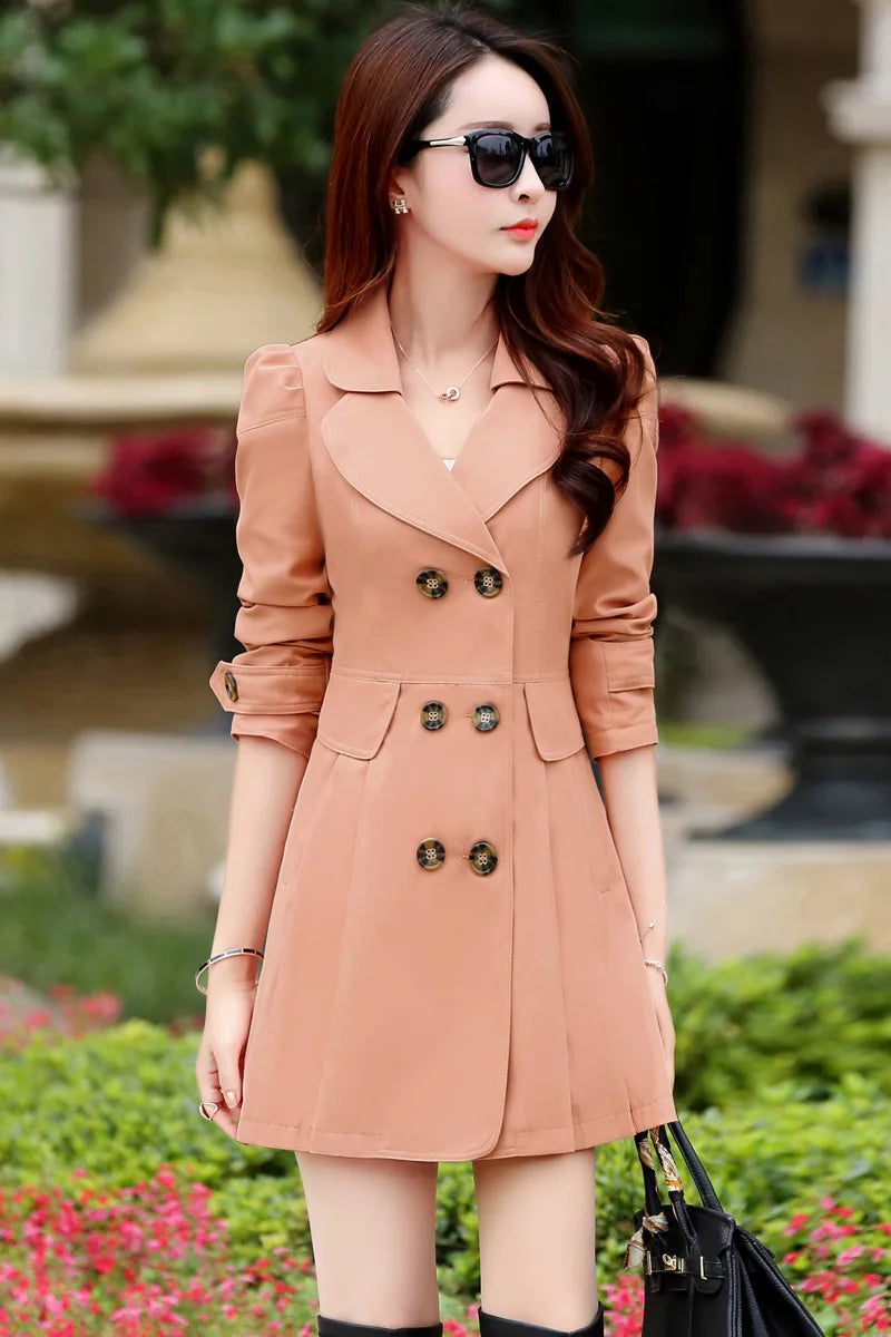 Trench Coat Women Double-Breasted Trenchcoat Lace Female