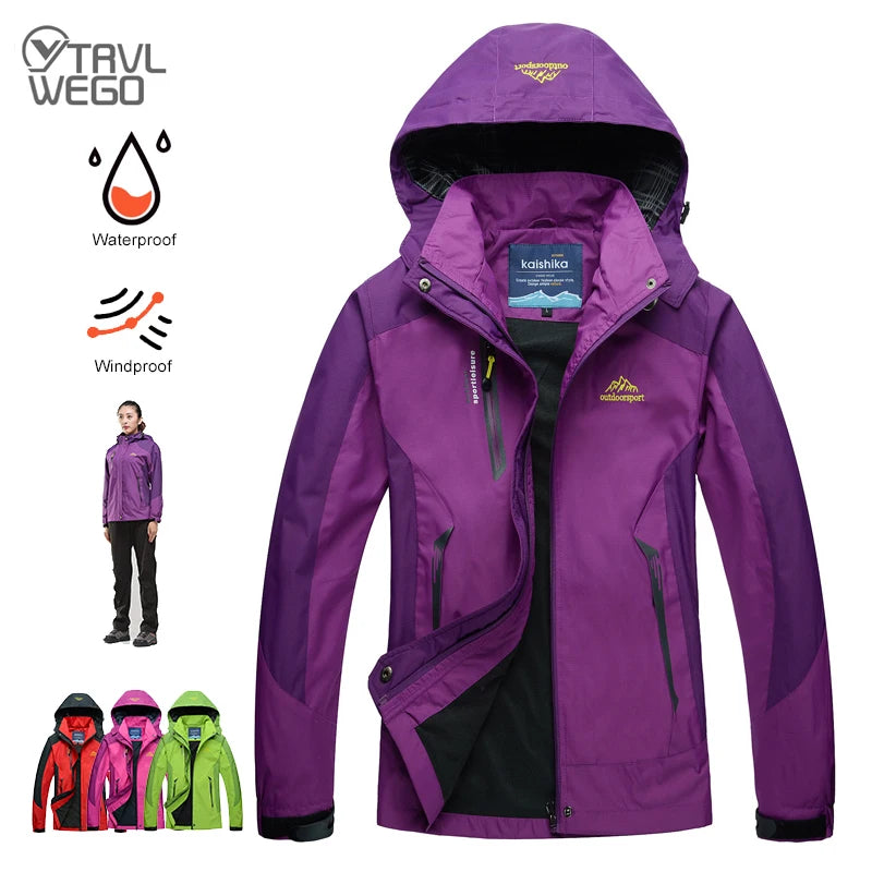 TRVLWEGO Camping Hiking Jacket Women Autumn Outdoor Sports Coats Climbing Trekking Windbreaker Travel Waterproof Purple Rosy