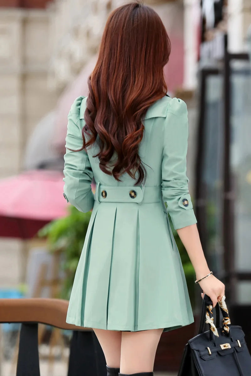 Trench Coat Women Double-Breasted Trenchcoat Lace Female