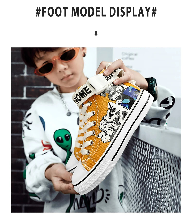 Brand Kids High Top Canvas Shoes Trendy Children Non-slip Skateboarding Shoes Boys Girls Outdoor Comfortable Sports Tennis Shoes