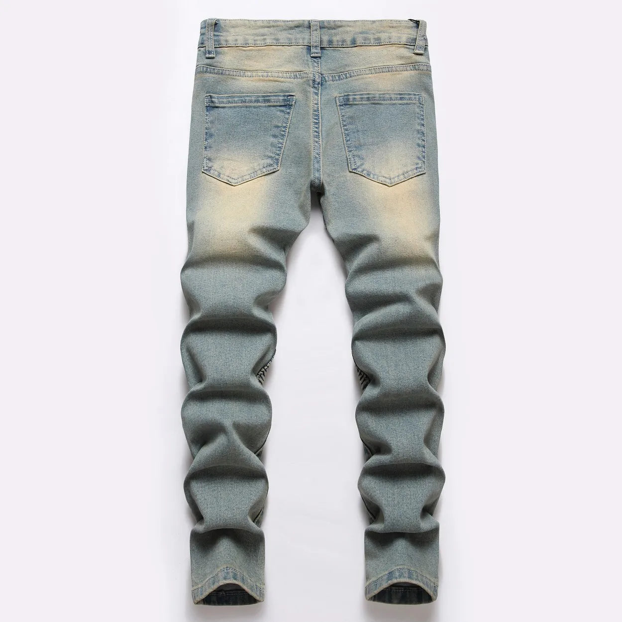 Boy Spring And Autumn Mid-blue Spot Mid-waist Jeans Kids Straight Hole Washed Locomotive Denim Pants