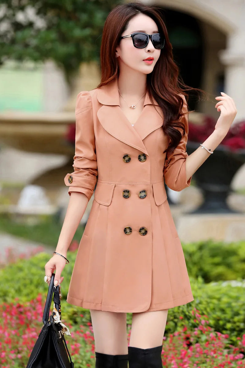 Trench Coat Women Double-Breasted Trenchcoat Lace Female