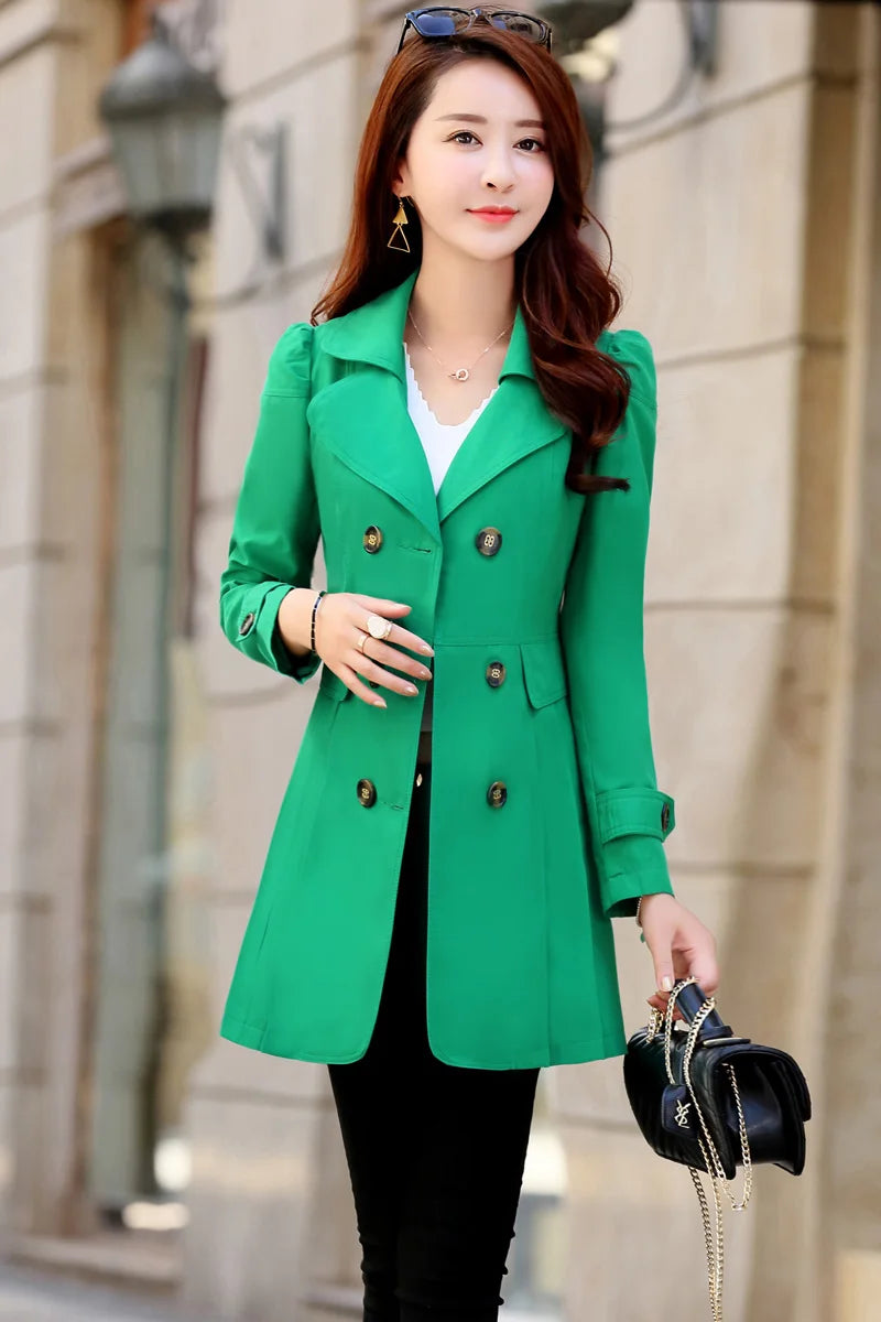 Trench Coat Women Double-Breasted Trenchcoat Lace Female