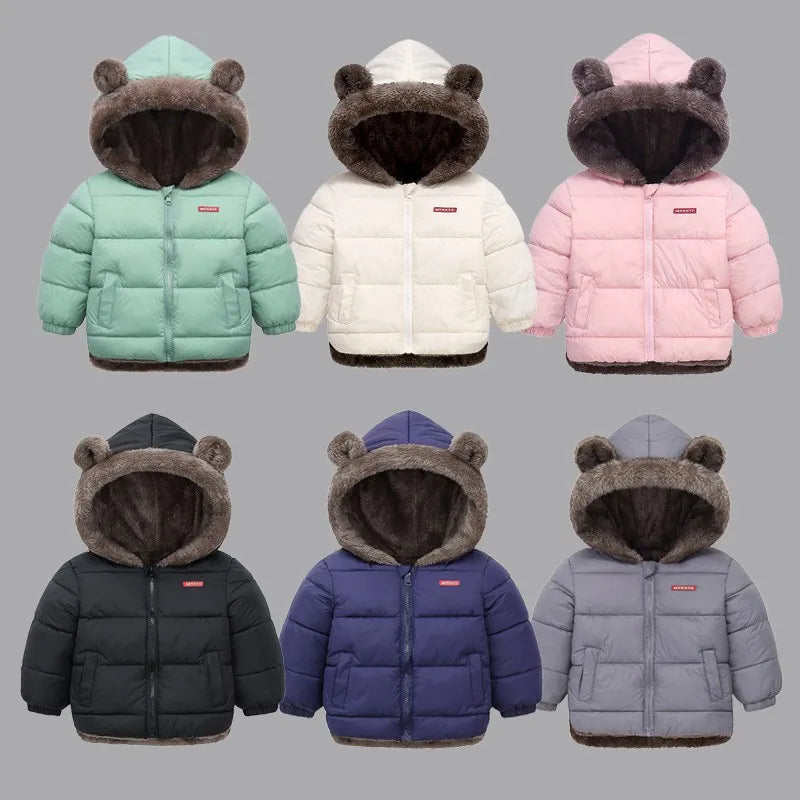 Thicken Jacket Boys Girls Solid Color Hooded Jackets Kids Parka Outerwear 2-6 Years