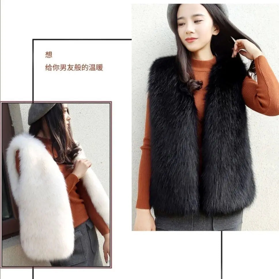 Womens Fur Vest New Female Waistcoat Faux Fox Fur Overcoat Winter Jackets