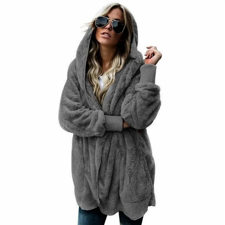 Autumn Winter Double Fleece Cardigan Jacket Women Solid