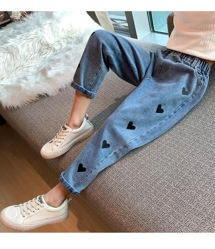 Girls' pants spring and autumn outerwear 2024 new middle-aged and young children's casual jeans spring children's jeans