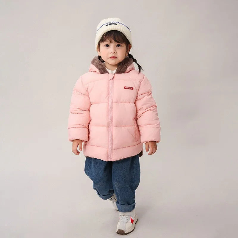 Thicken Jacket Boys Girls Solid Color Hooded Jackets Kids Parka Outerwear 2-6 Years