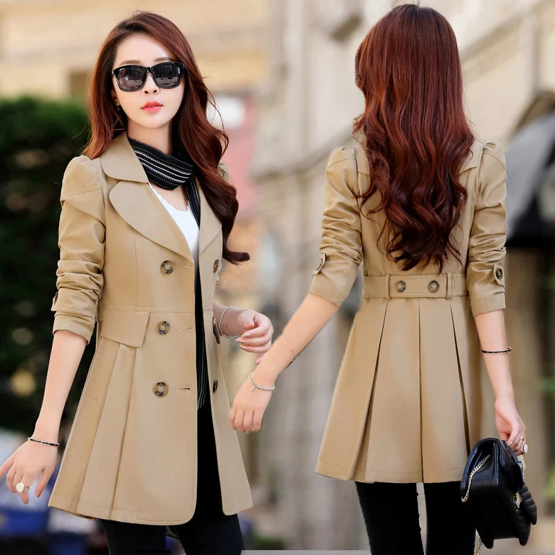 Trench Coat Women Double-Breasted Trenchcoat Lace Female