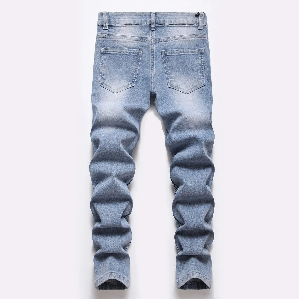 Boy Spring And Autumn Mid-blue Spot Mid-waist Jeans Kids Straight Hole Washed Locomotive Denim Pants