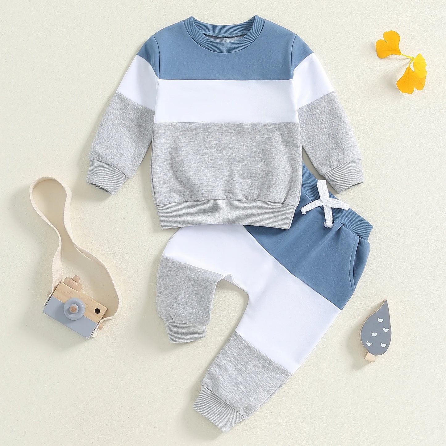 Autumn Casual Newborn Baby Clothes for Boy Toddler Track Suits Long Sleeve Contrast Color Sweatshirt  Pants Kids Set