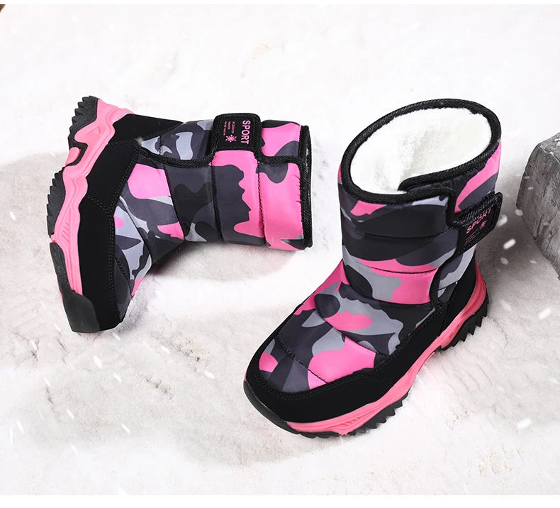 2024 Winter Children Shoes Plush Waterproof Fabric Non-Slip Girl Shoes Rubber Sole Snow Boots Fashion Warm Outdoor Boots