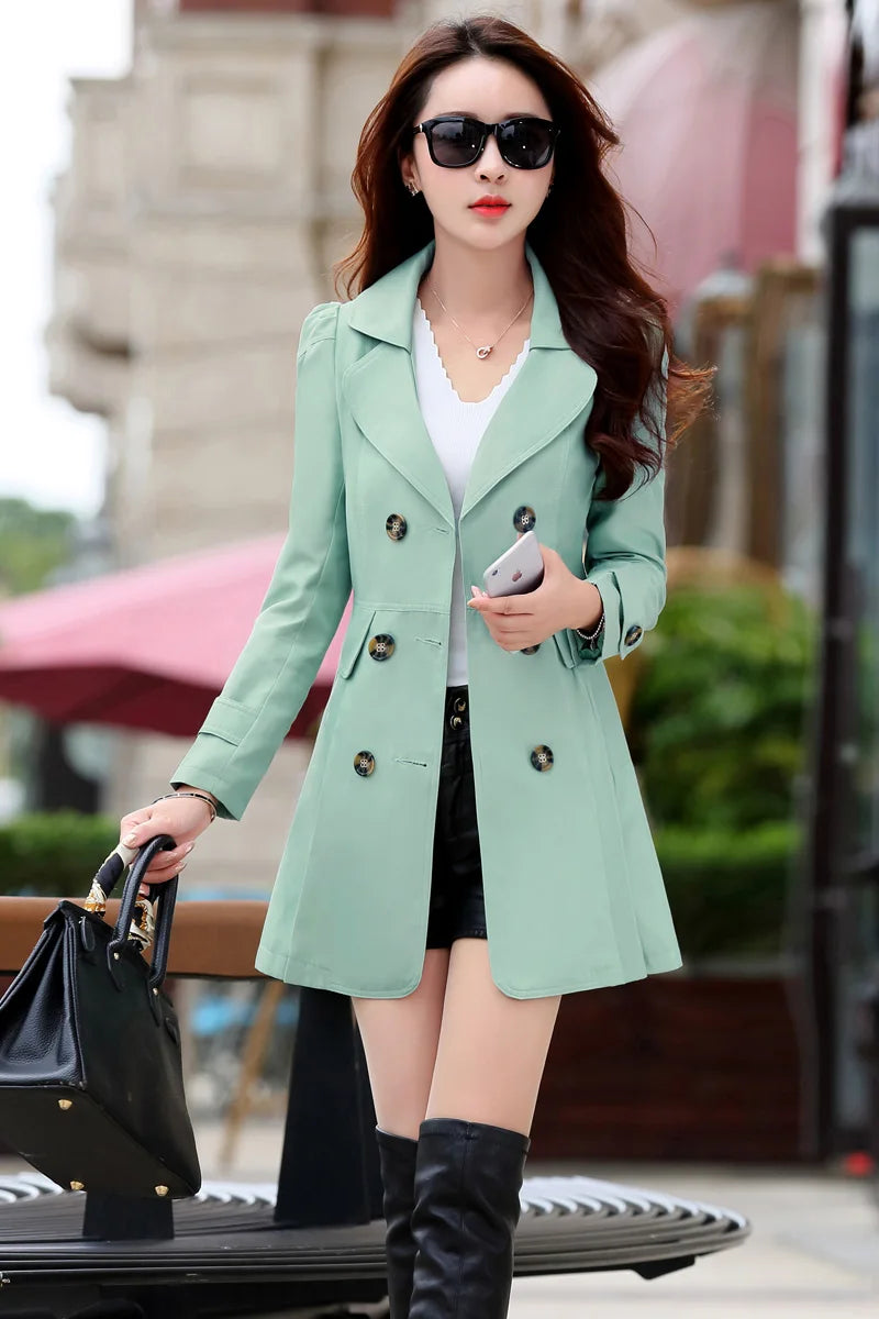 Trench Coat Women Double-Breasted Trenchcoat Lace Female