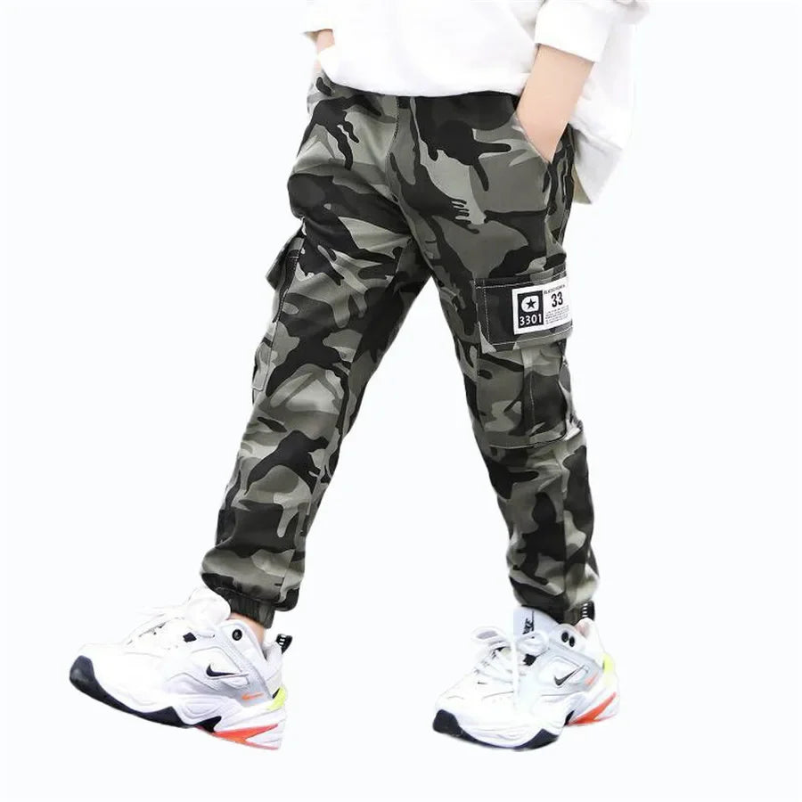 New 4-14T kids Boys Pants Autumn Winter Thick Camouflage Kids Trousers Teenage Boy Warm Clothing Elastic Waist Boy Cargo Pants