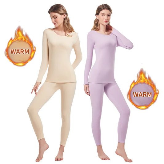 2-PieceLadies Slim sexy Warm Bottoming Suit Solid Color Simple And Versatile Long-sleeved Trousers Underwear Suit Home Clothes