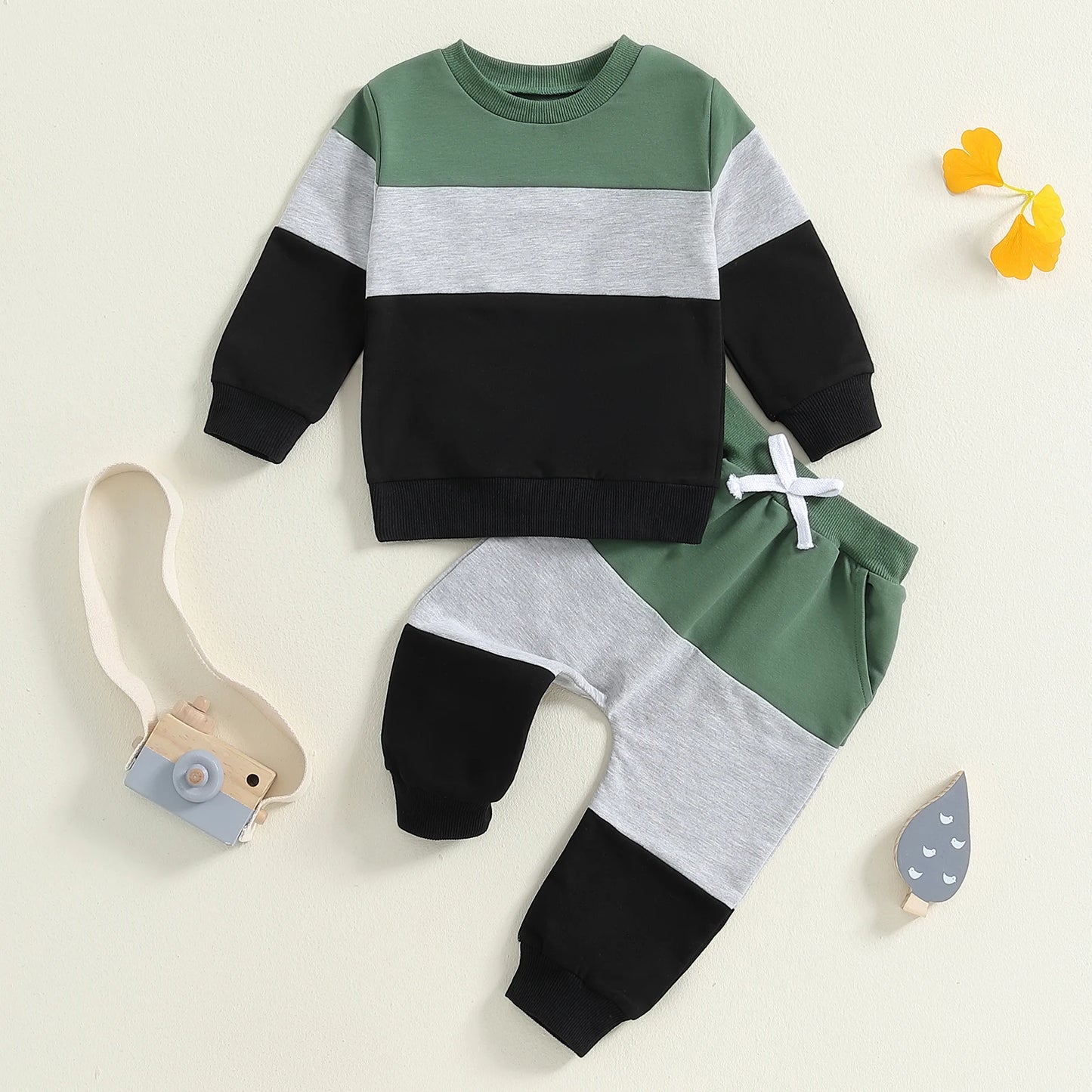 Autumn Casual Newborn Baby Clothes for Boy Toddler Track Suits Long Sleeve Contrast Color Sweatshirt  Pants Kids Set