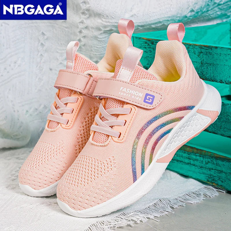 Breathable Girls Sports Shoes Pink Children Casual Running Shoes Light Mesh Student Tenis Summer Kids Flat Footwear Anti-skid