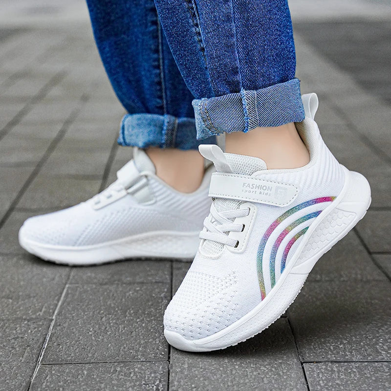 Breathable Girls Sports Shoes Pink Children Casual Running Shoes Light Mesh Student Tenis Summer Kids Flat Footwear Anti-skid