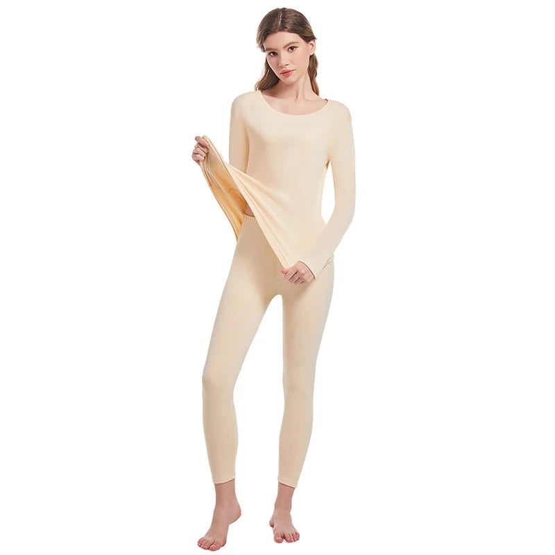 2-PieceLadies Slim sexy Warm Bottoming Suit Solid Color Simple And Versatile Long-sleeved Trousers Underwear Suit Home Clothes