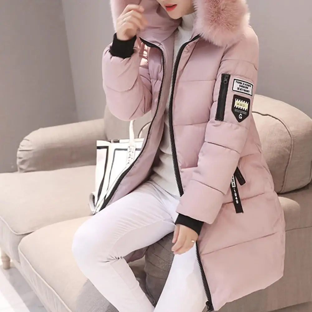 Winter Women Parka Coats Long Cotton Casual Fur Hooded Jackets. Thick Warm Slim-fit Jacket