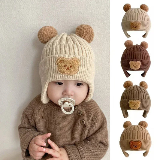 Baby wool hat cute bear ear protection hat