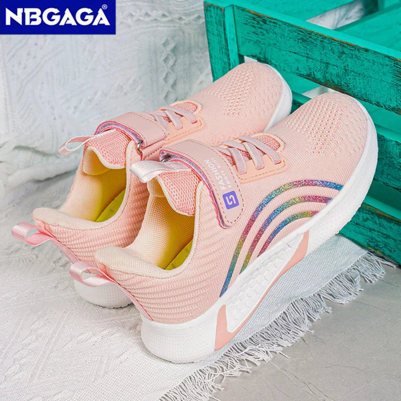 Breathable Girls Sports Shoes Pink Children Casual Running Shoes Light Mesh Student Tenis Summer Kids Flat Footwear Anti-skid