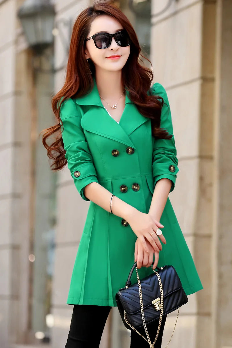 Trench Coat Women Double-Breasted Trenchcoat Lace Female