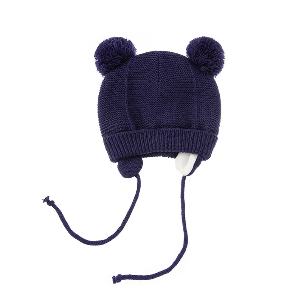 Baby Knit Hat Winter Warm Fleece Wool Hats Gloves Two-piece Set Ball Ear Protection Bonnet For Kids 1-4 Year Caps For Children