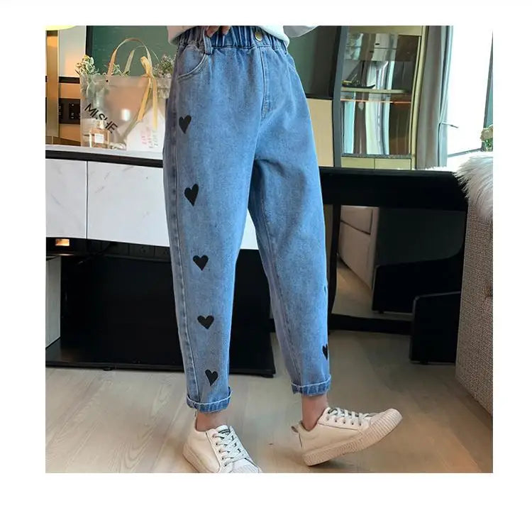 Girls' pants spring and autumn outerwear 2024 new middle-aged and young children's casual jeans spring children's jeans