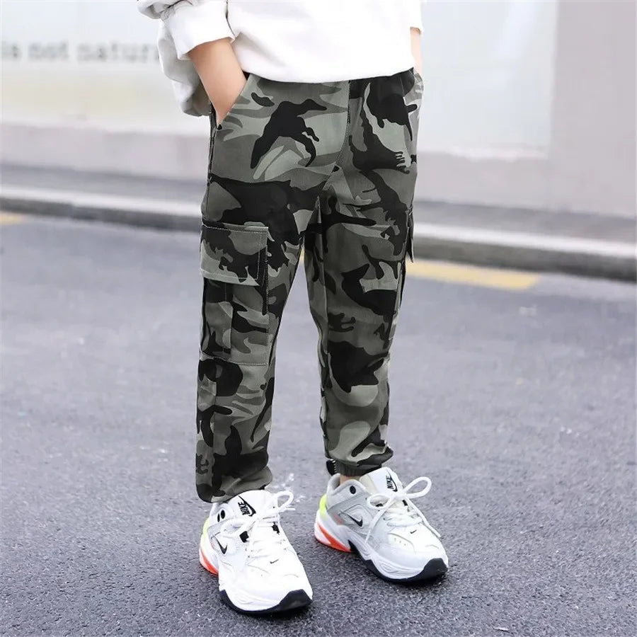 New 4-14T kids Boys Pants Autumn Winter Thick Camouflage Kids Trousers Teenage Boy Warm Clothing Elastic Waist Boy Cargo Pants