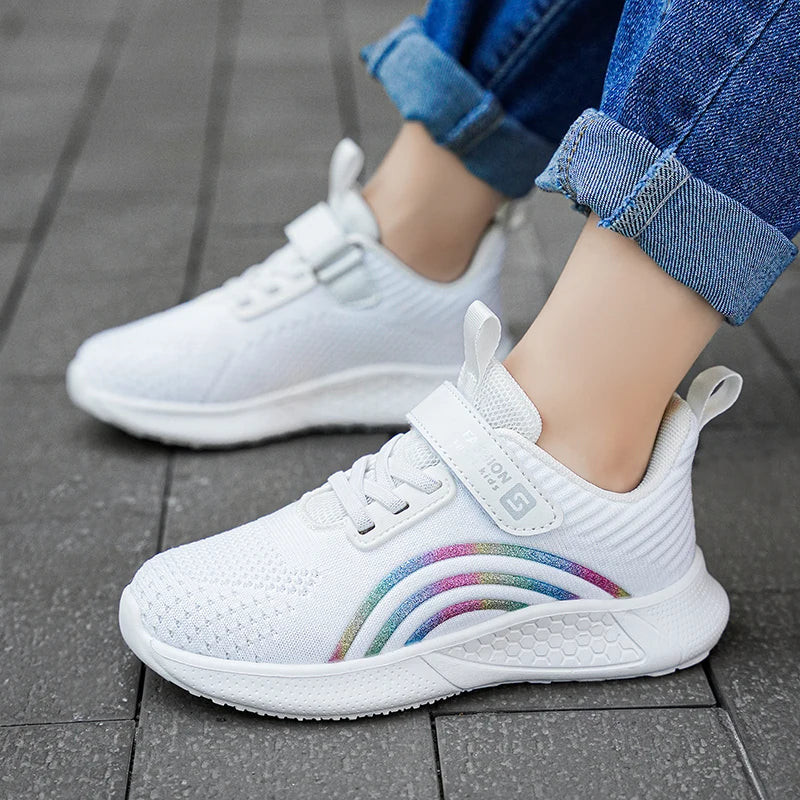 Breathable Girls Sports Shoes Pink Children Casual Running Shoes Light Mesh Student Tenis Summer Kids Flat Footwear Anti-skid