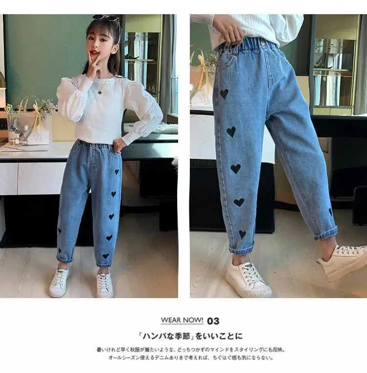 Girls' pants spring and autumn outerwear 2024 new middle-aged and young children's casual jeans spring children's jeans