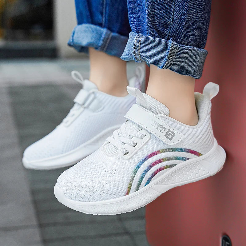 Breathable Girls Sports Shoes Pink Children Casual Running Shoes Light Mesh Student Tenis Summer Kids Flat Footwear Anti-skid