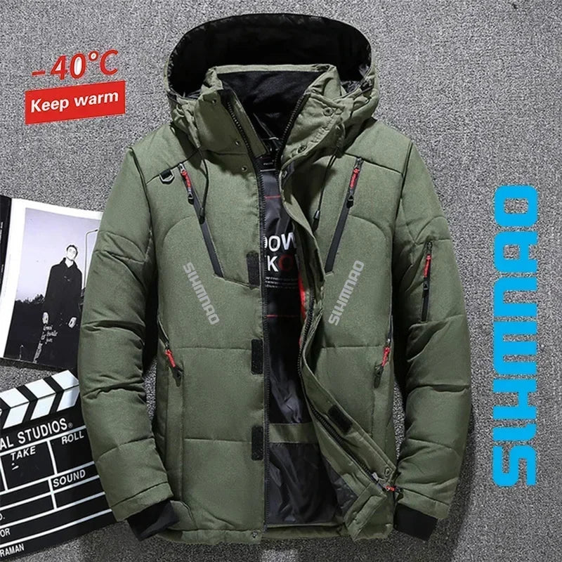 Men's Goose Down Jacket and Tactical Pants, Winter Fishing Suit, Warm, Snow Skiing, Mountain Climbing, Hunting Sportswear