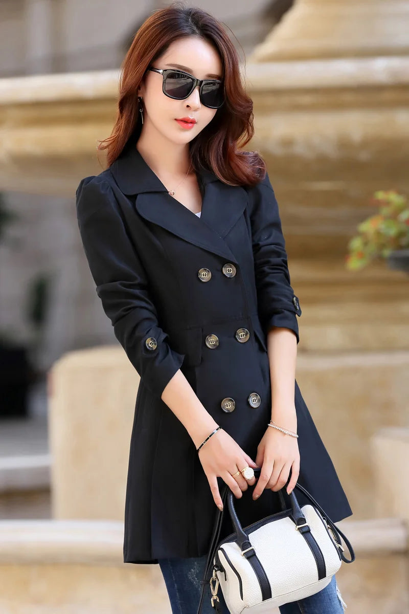 Trench Coat Women Double-Breasted Trenchcoat Lace Female