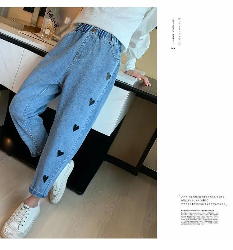 Girls' pants spring and autumn outerwear 2024 new middle-aged and young children's casual jeans spring children's jeans