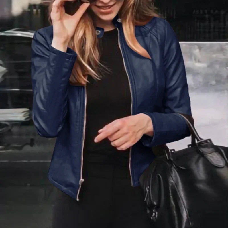 Slim Fit Faux Leather Jacket Women Classic Moto Biker PU