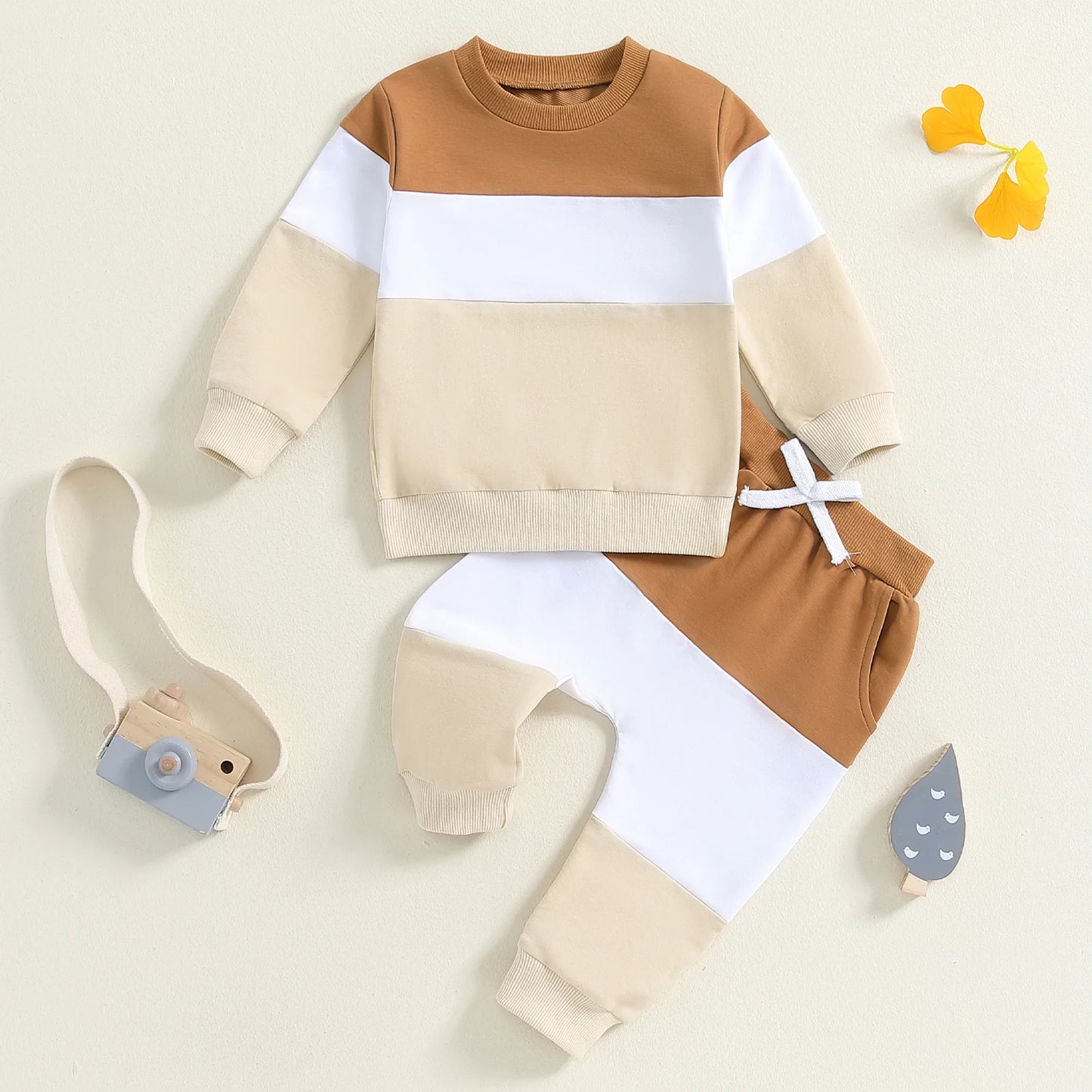 Autumn Casual Newborn Baby Clothes for Boy Toddler Track Suits Long Sleeve Contrast Color Sweatshirt  Pants Kids Set