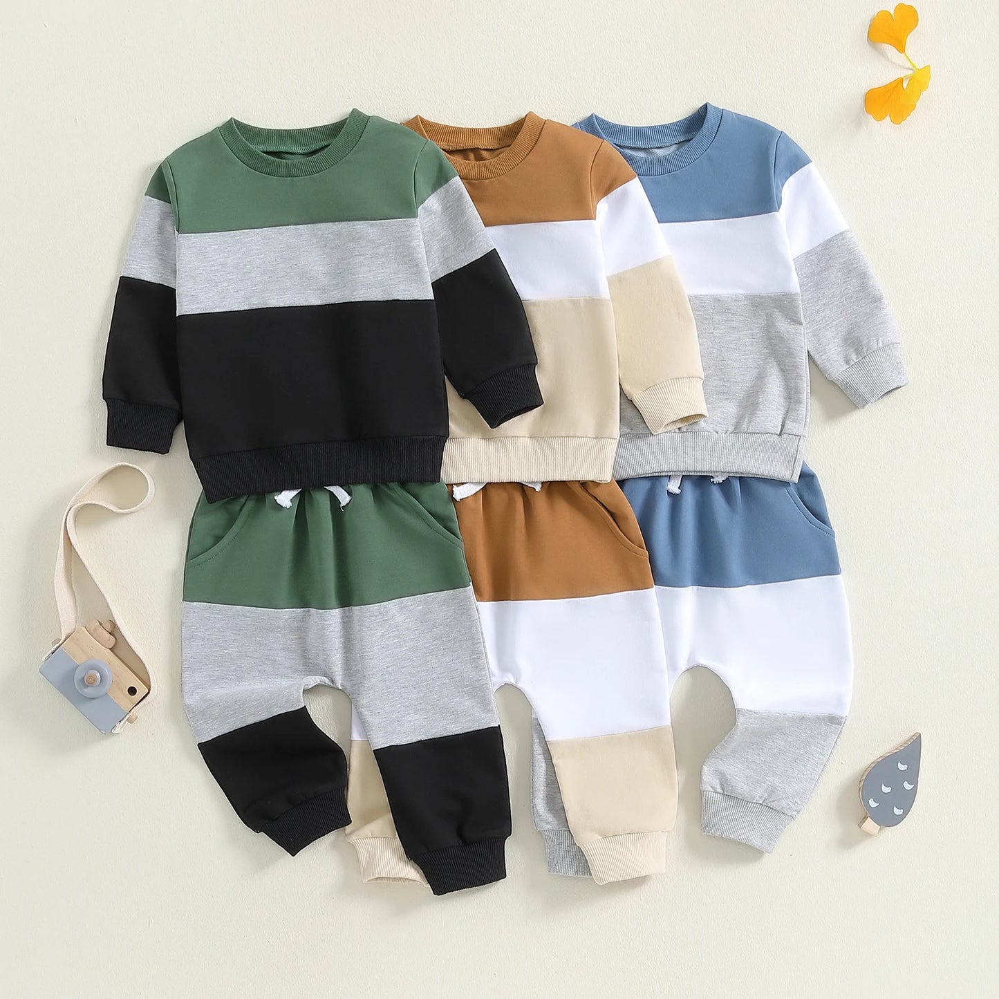 Autumn Casual Newborn Baby Clothes for Boy Toddler Track Suits Long Sleeve Contrast Color Sweatshirt  Pants Kids Set