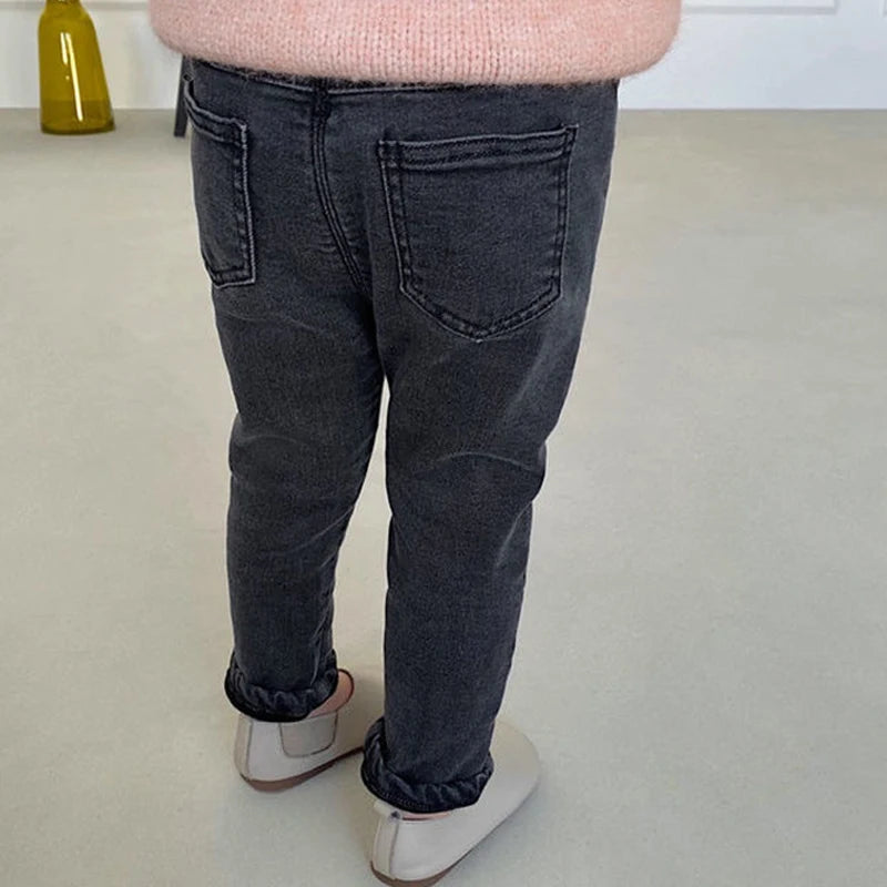 Baby Boy Girl Loose Jeans New Fashion Korean Style Casual Solid Color Jeans Spring Autumn Children's Denim Pants For 1-7 Years