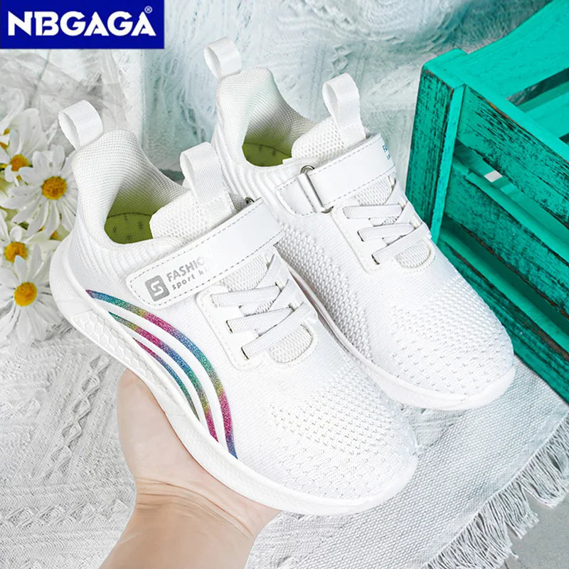 Breathable Girls Sports Shoes Pink Children Casual Running Shoes Light Mesh Student Tenis Summer Kids Flat Footwear Anti-skid