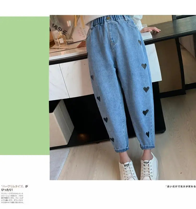 Girls' pants spring and autumn outerwear 2024 new middle-aged and young children's casual jeans spring children's jeans