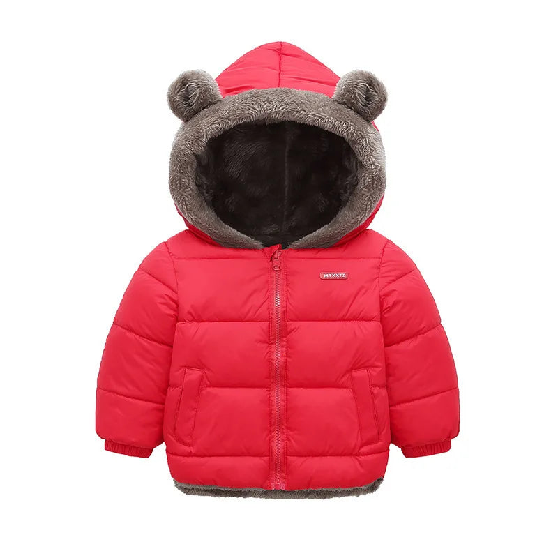 Thicken Jacket Boys Girls Solid Color Hooded Jackets Kids Parka Outerwear 2-6 Years