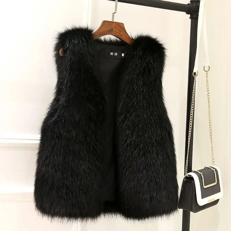 Womens Fur Vest New Female Waistcoat Faux Fox Fur Overcoat Winter Jackets